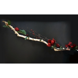 日式禪風自然白樹枝紅色木蓮 造型花藝設計 (y14899 花藝設計 水平花藝設計)